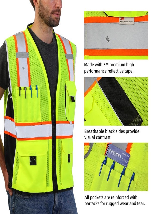 Dib Safety Reflective Vest Yellow Mesh, High Visibility Vest with Pockets and Zipper, ANSI Class 2 Heavy Duty, Made with 3M Reflective Tape 3XL - Image 2
